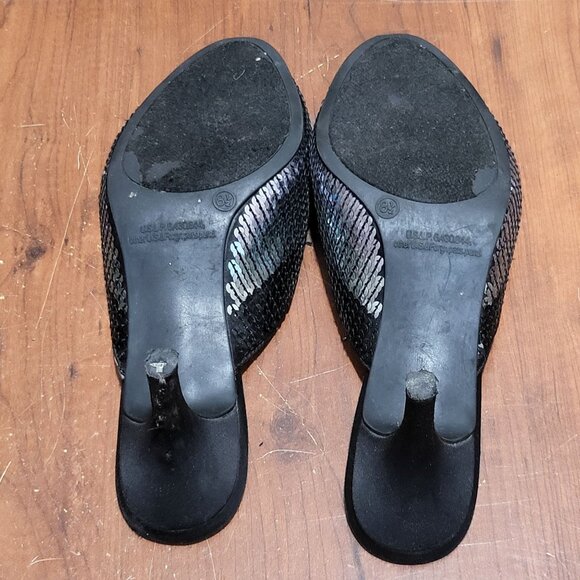 Metaphor Womens Open Toe Heel Shoes Size 8.5 Black Silver Sequins - Picture 6 of 12